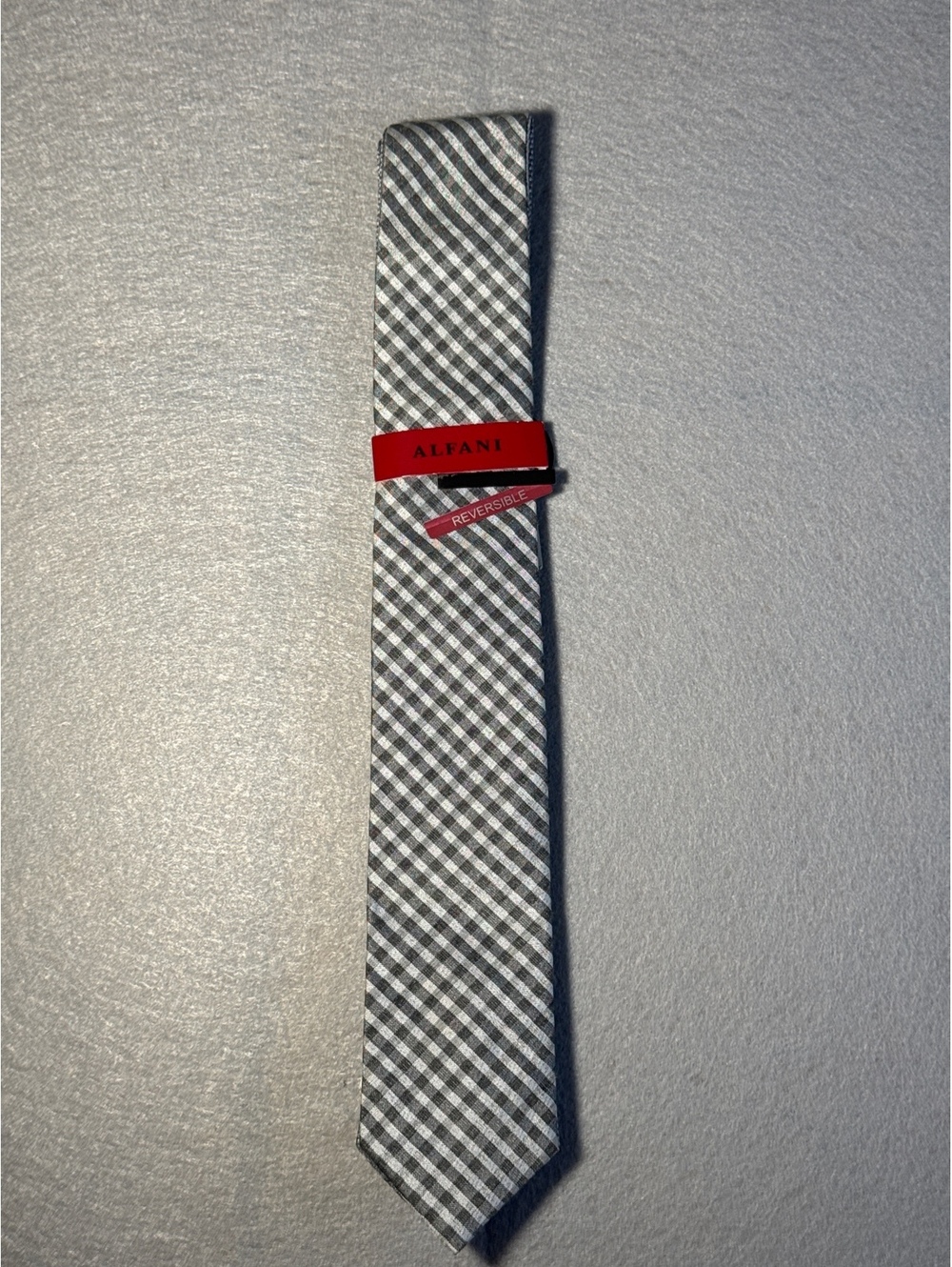 Alfani Men's Gray and White Checkered Tie